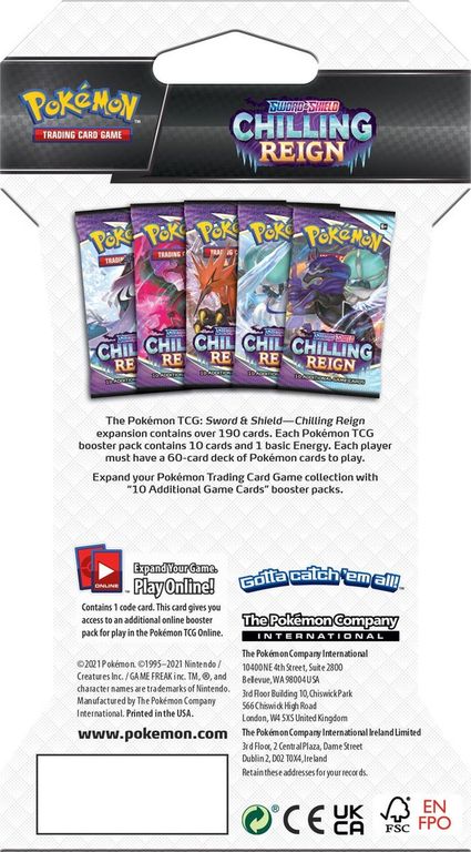 Pokémon TCG: Sword & Shield-Chilling Reign Sleeved Booster Pack back of the box