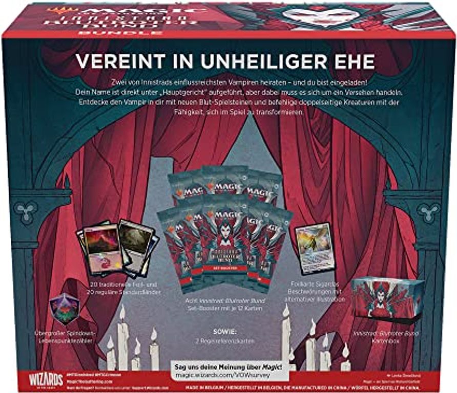 Magic the Gathering Innistrad: Blutroter Bund Bundle, 8 Set-Booster & Zubehör (Deutsche Version) rückseite der box