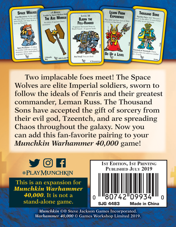 Munchkin Warhammer 40,000: Savagery and Sorcery dos de la boîte