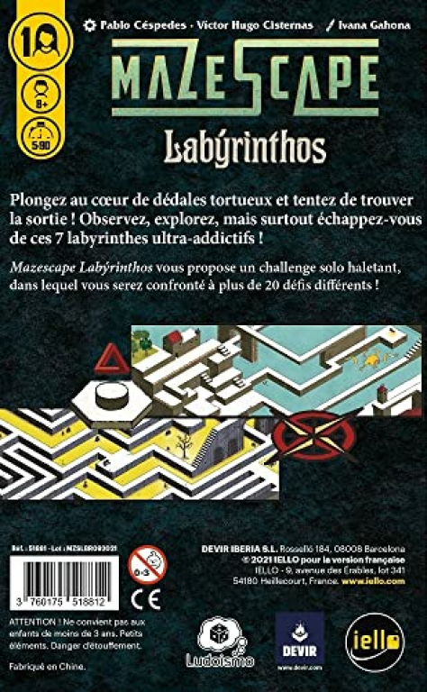 Mazescape Labyrinthos achterkant van de doos