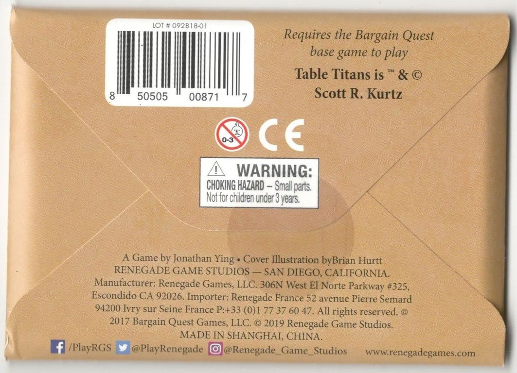 Bargain Quest: Table Titans parte posterior de la caja
