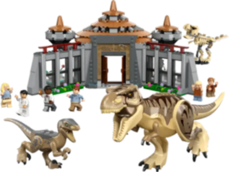 LEGO® Jurassic World Centro visitatori: l’attacco del T. rex e del Raptor componenti