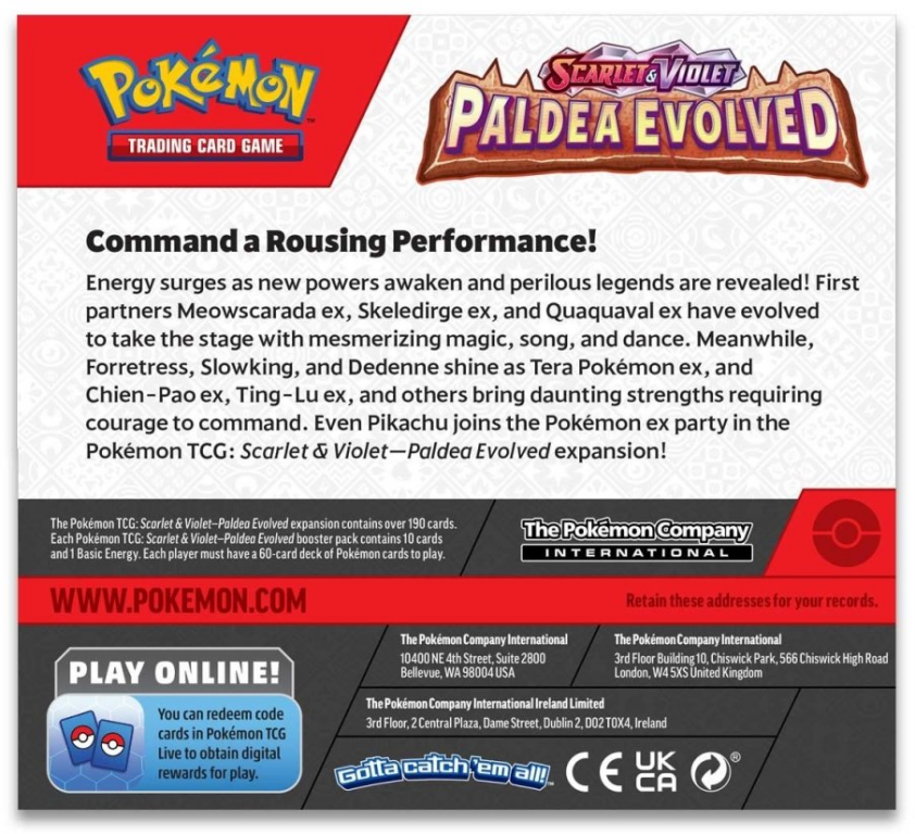 Pokémon TCG: Scarlet & Violet-Paldea Evolved Booster Display Box (36 Packs) rückseite der box