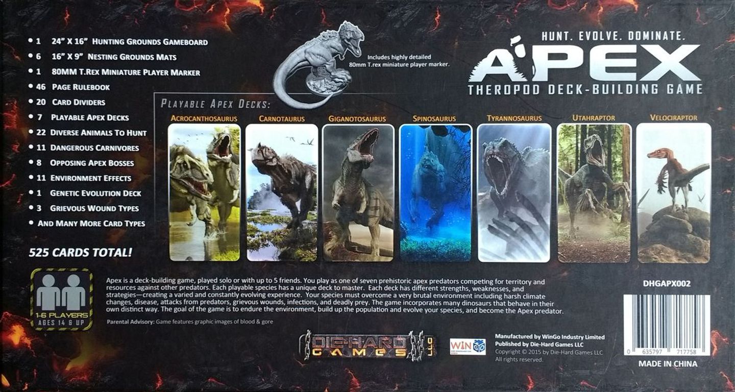 Apex Theropod Deck-Building Game back of the box
