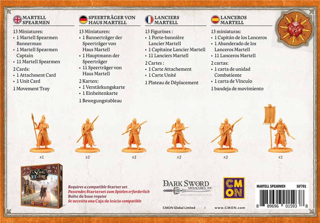 A Song of Ice & Fire: Tabletop Miniatures Game – Martell Spearmen back of the box