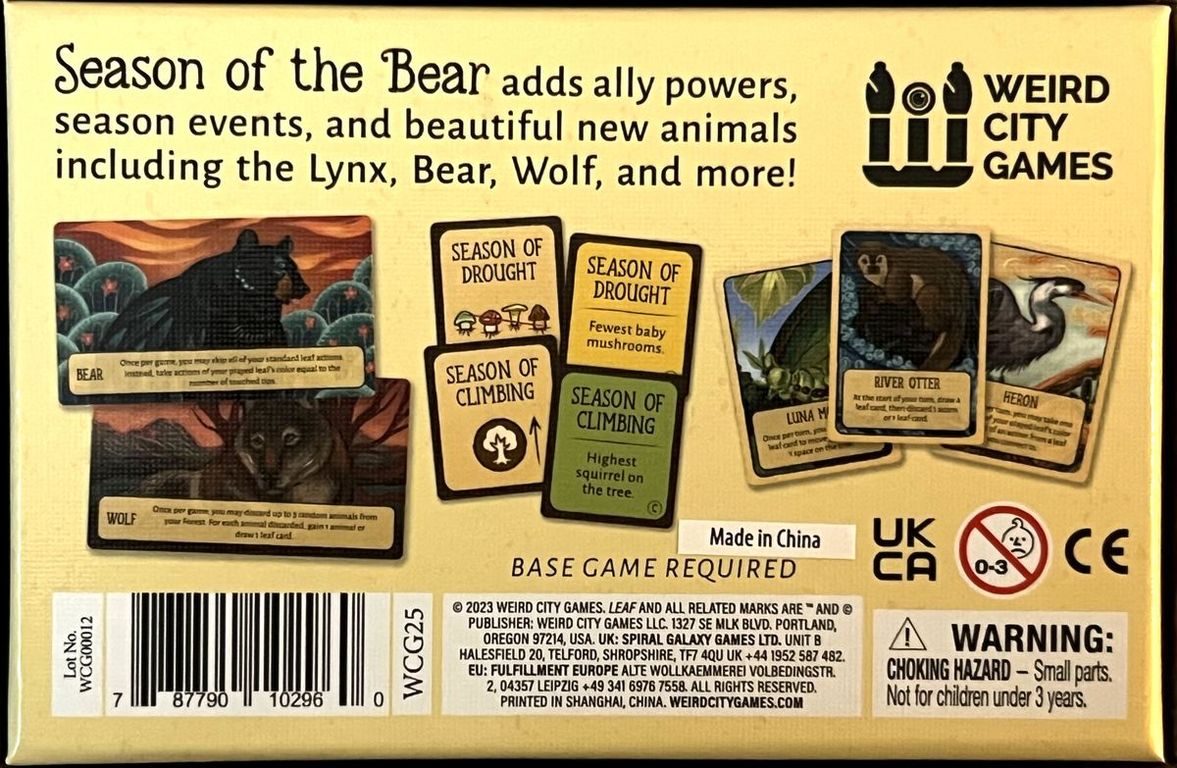 Leaf: Season of the Bear Expansion back of the box