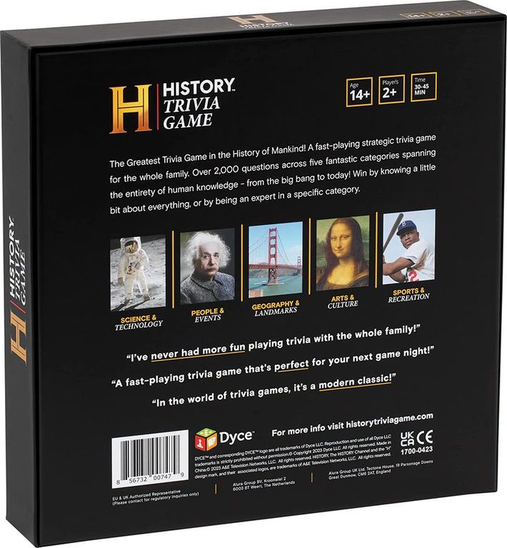 HISTORY Trivia Game parte posterior de la caja