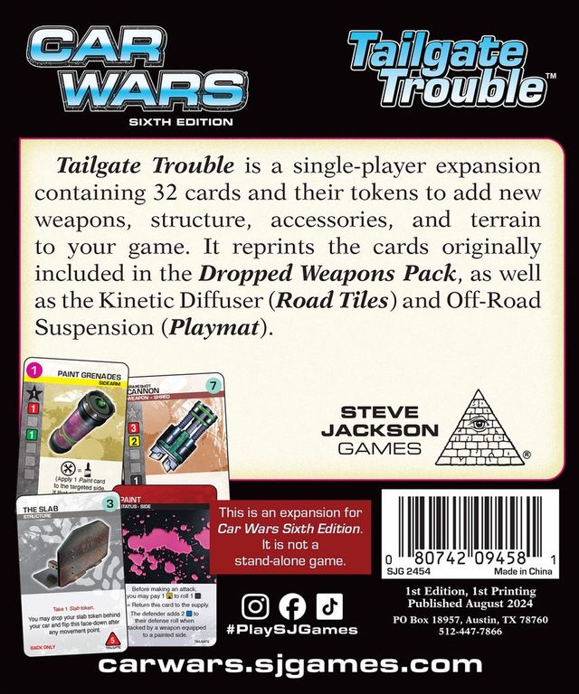 Car Wars (Sixth Edition): Tailgate Trouble dos de la boîte