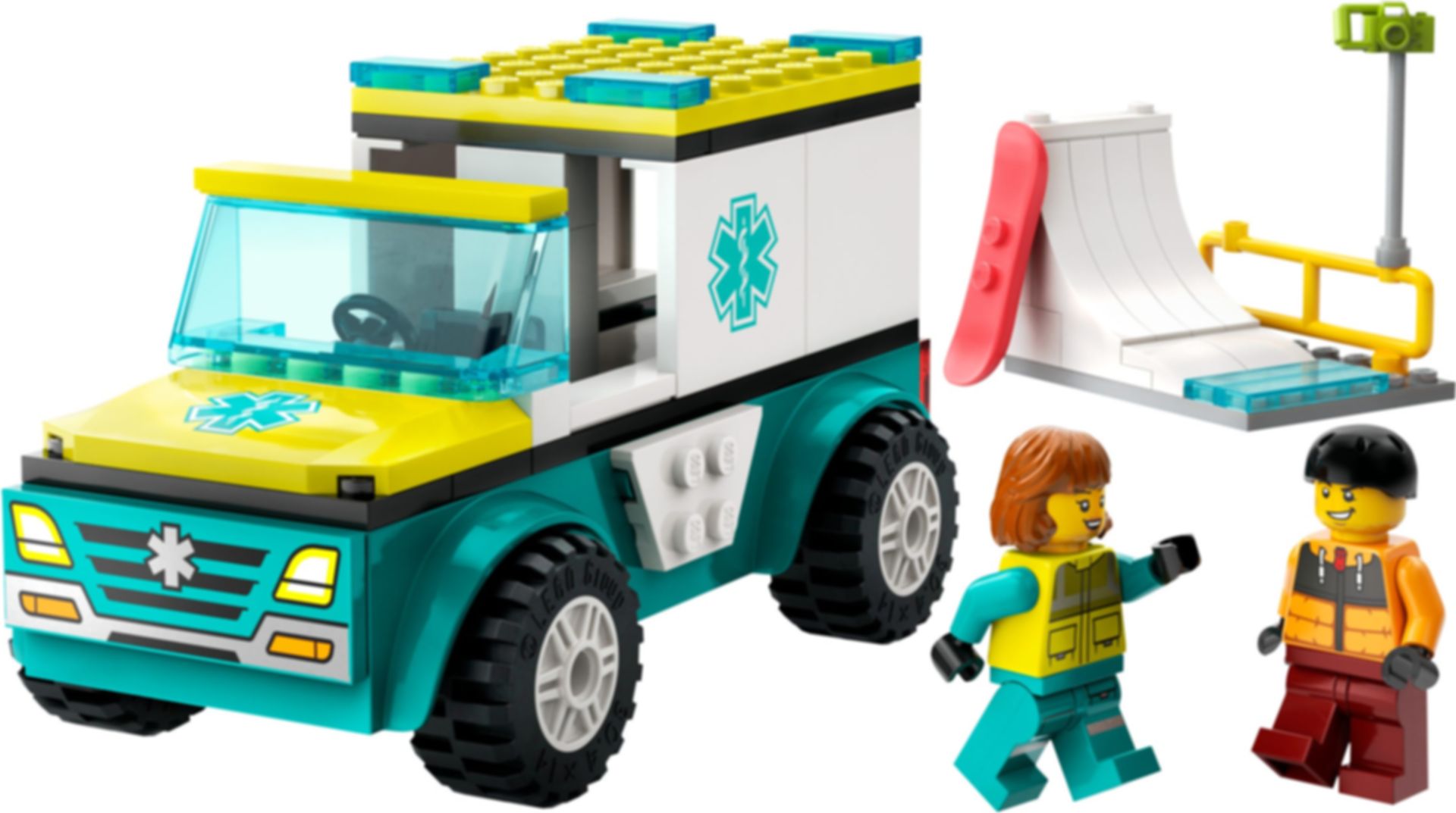 LEGO® City Ambulancia de Emergencias y Chico con Snowboard partes