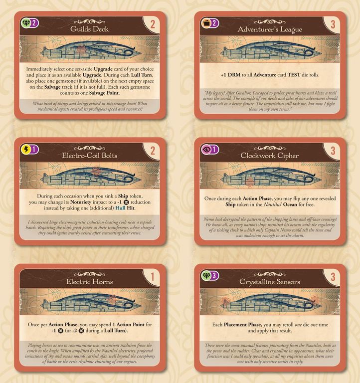Nemo's War (second edition): Nautilus Upgrades Expansion Pack cards