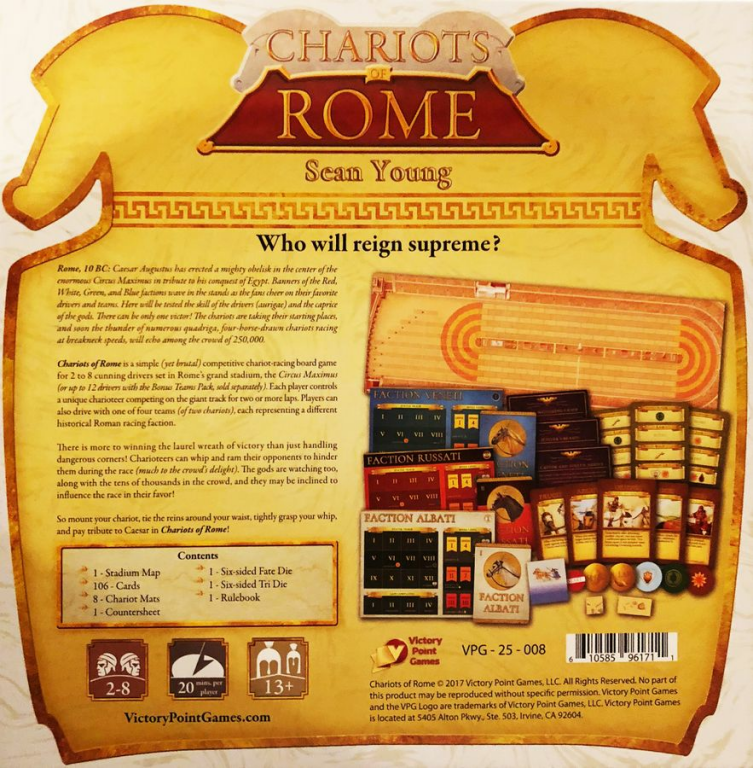 Chariots of Rome back of the box