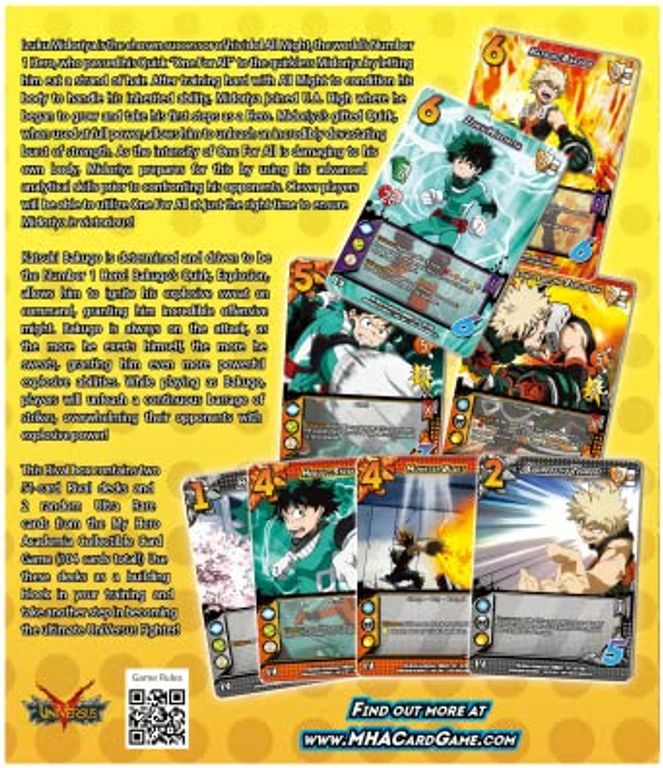 My hero academia collectible card game Izuku Midoriya vs. Katsuki Bakugo achterkant van de doos