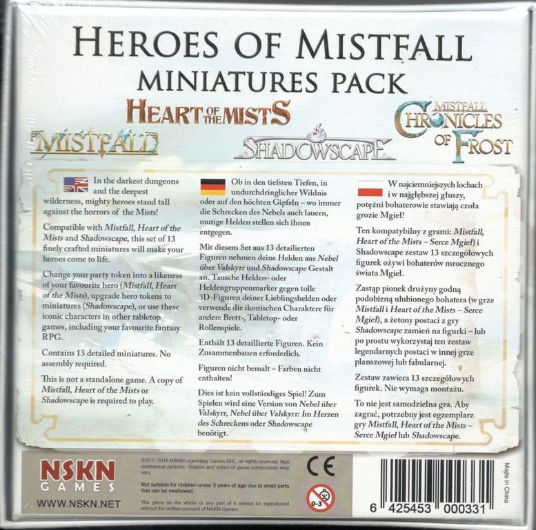 Mistfall: Miniatures Pack parte posterior de la caja