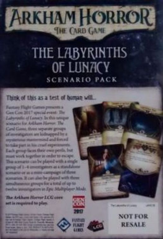 Arkham Horror: The Card Game – The Labyrinths of Lunacy: Scenario Pack back of the box