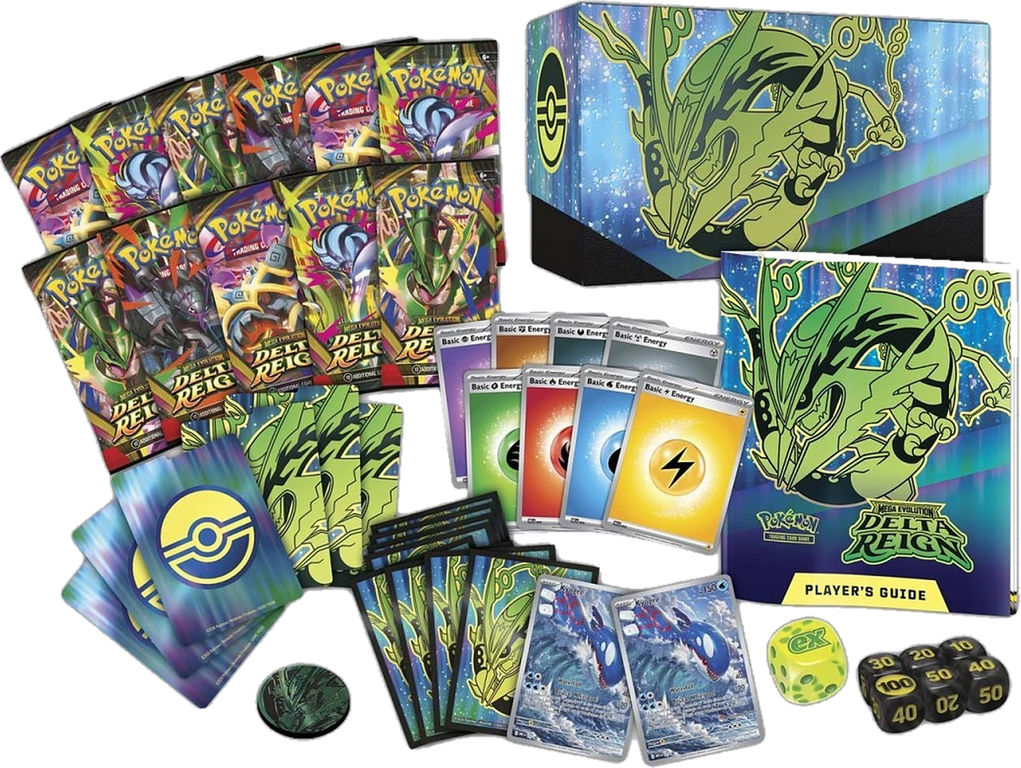 Pokémon TCG: Mega Evolution - Delta Reign Elite Trainer Box components