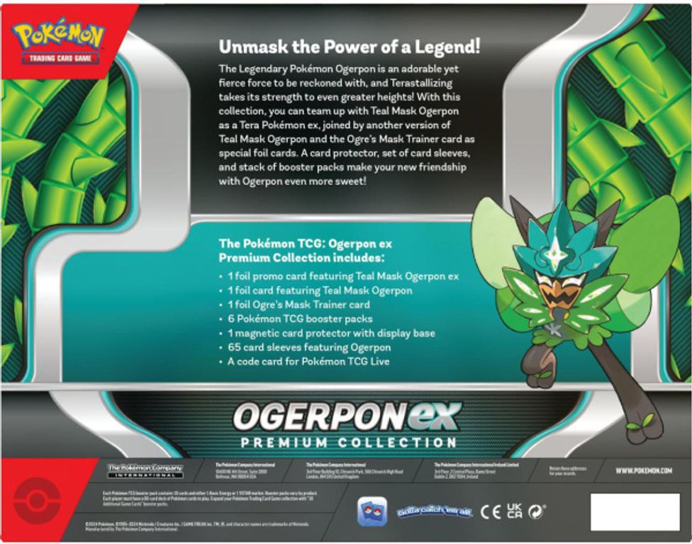 Pokémon TCG: Ogerpon ex Premium Collection parte posterior de la caja