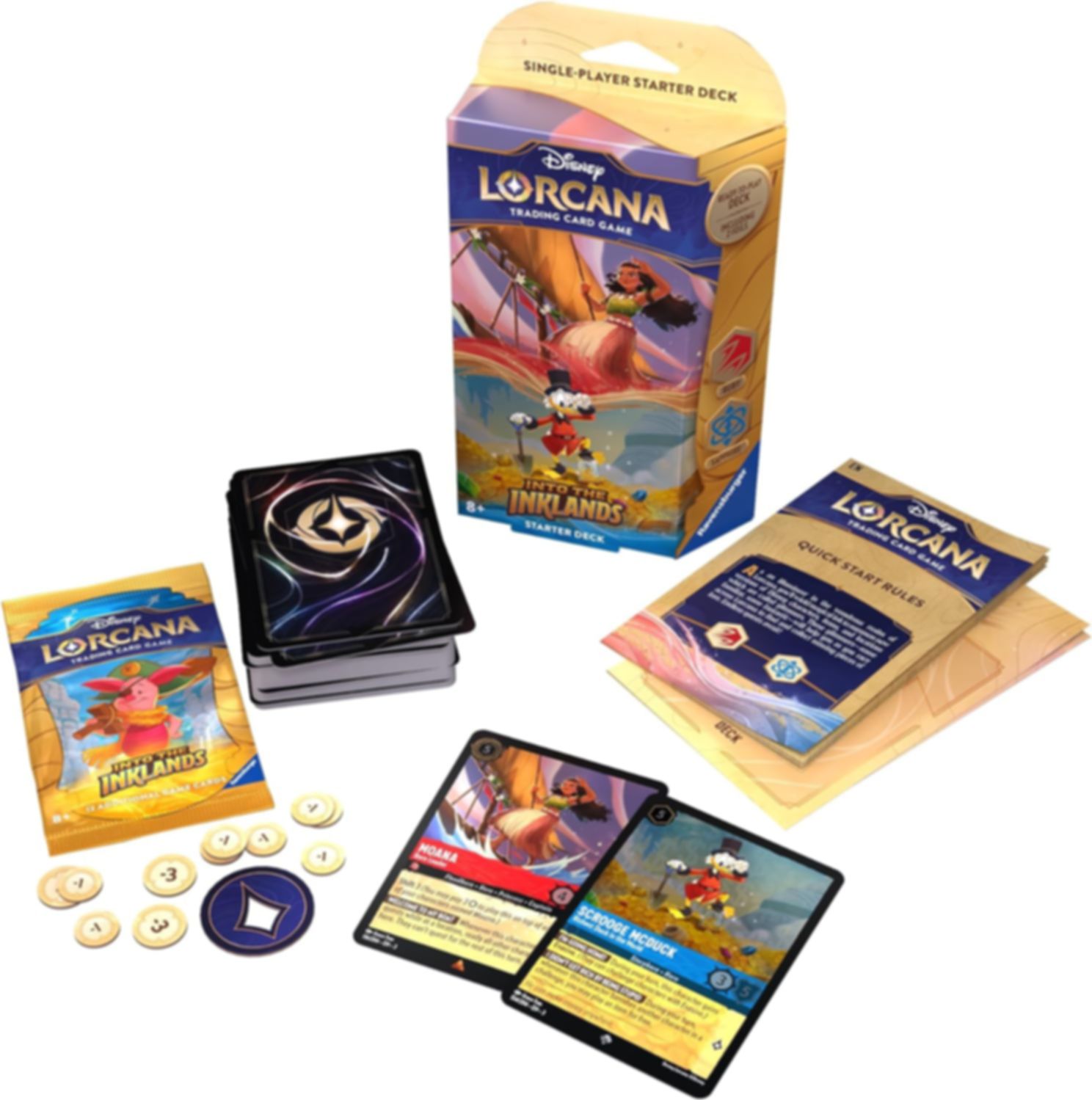 Disney Lorcana: Into the Inklands Starter Deck - Moana & Scrooge McDuck components
