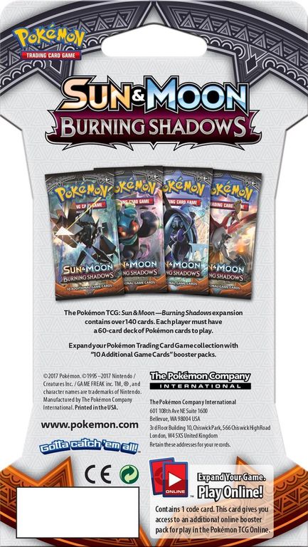 Pokémon TCG: Sun & Moon-Burning Shadows Sleeved Booster Pack rückseite der box