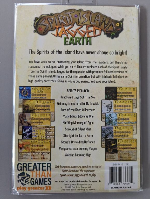 Spirit Island: Jagged Earth – Premium Foil Spirit Panels back of the box