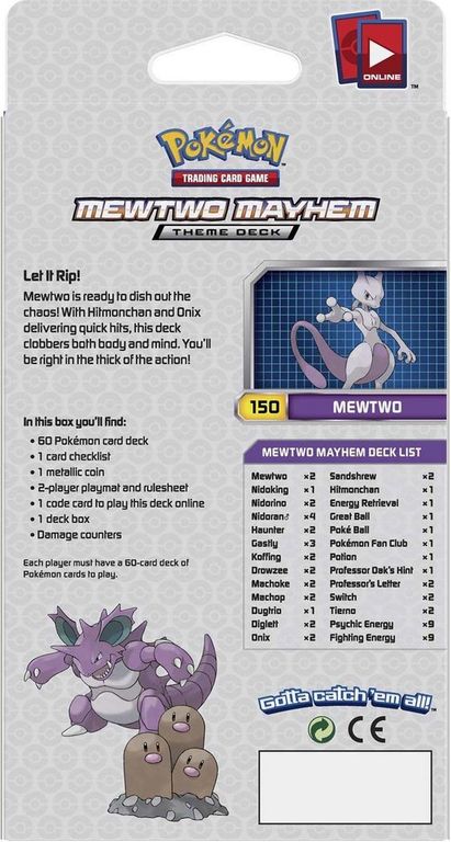 Pokemon XY Evolutions: Mewtwo Mayhem Theme Deck parte posterior de la caja