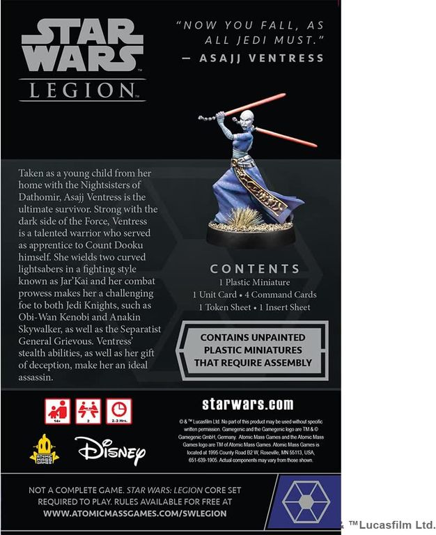 Star Wars: Legion – Asajj Ventress Operative Expansion parte posterior de la caja