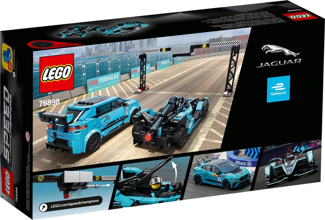 LEGO® Speed Champions Formula E Panasonic Jaguar Racing GEN2 car & Jaguar I-PACE eTROPHY achterkant van de doos