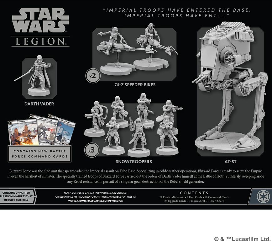 Star Wars Legion: Blizzard Force Battle Force Starter Set parte posterior de la caja