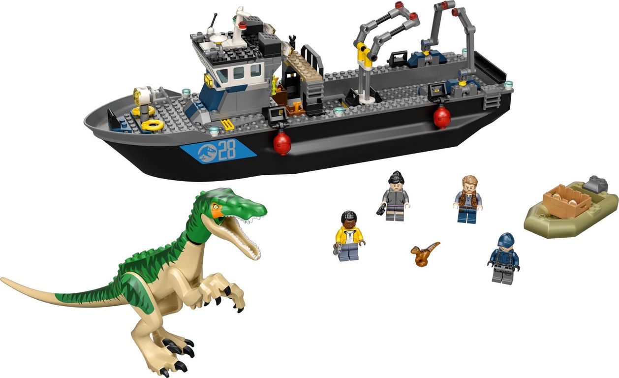 LEGO® Jurassic World Fuga sulla barca del dinosauro Baryonyx componenti