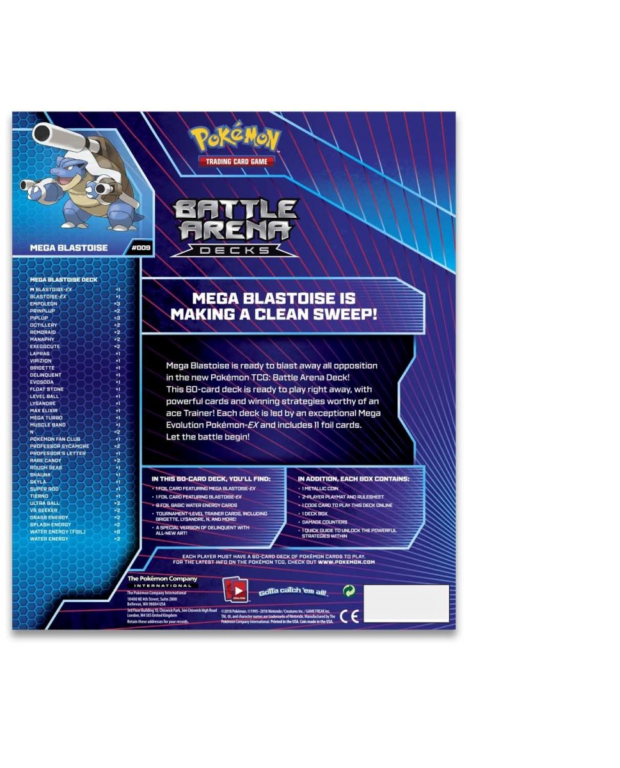 Pokémon Battle Arena Deck-Mega Blastoise parte posterior de la caja