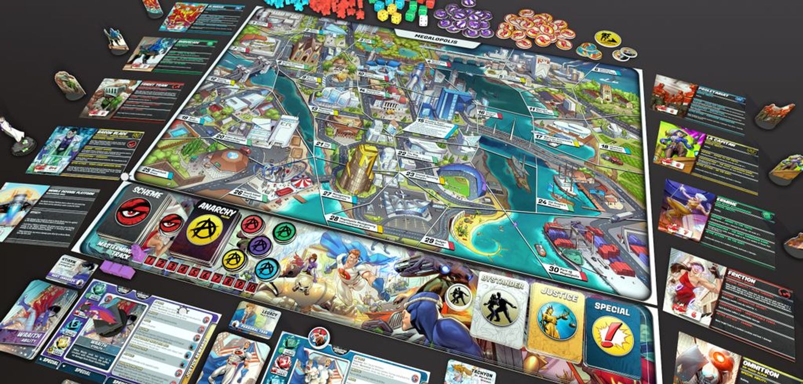 Freedom Five: A Sentinel Comics Board Game components