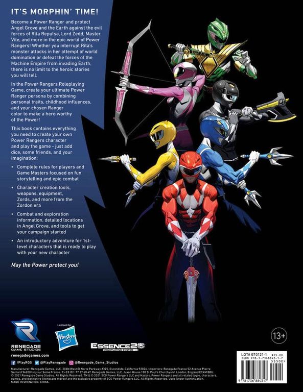 Power Rangers Roleplaying Game parte posterior de la caja