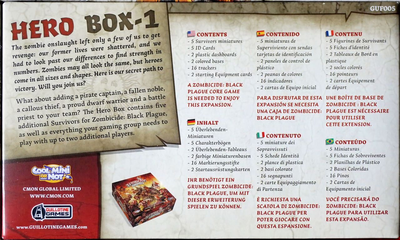 Zombicide: Black Plague – Hero Box 1 back of the box