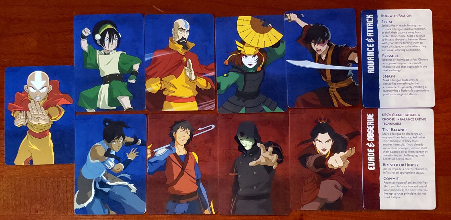 Avatar Legends: The Roleplaying Game Combat Action Deck cartes