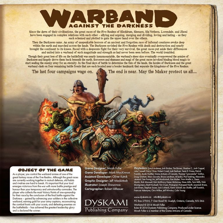 Warband: Against the Darkness dos de la boîte