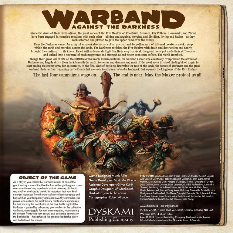 Warband: Against the Darkness parte posterior de la caja