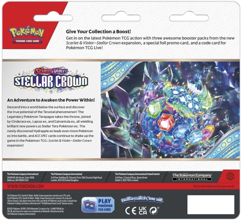 Pokémon TCG: Scarlet & Violet-Stellar Crown 3 Booster Packs & Latias/Tinkaton Promo Card rückseite der box