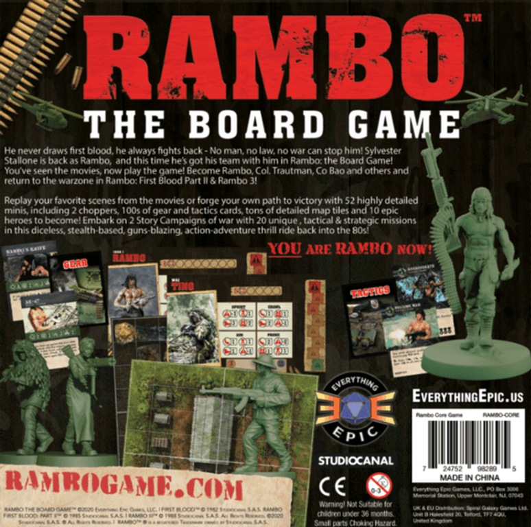 Rambo: The Board Game back of the box