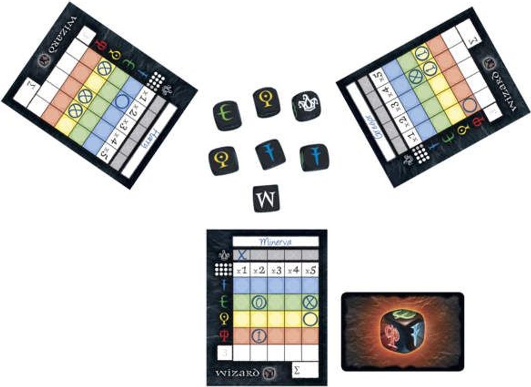 Wizard Würfelspiel components