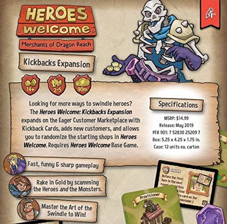 Heroes Welcome: Kickbacks Expansion back of the box