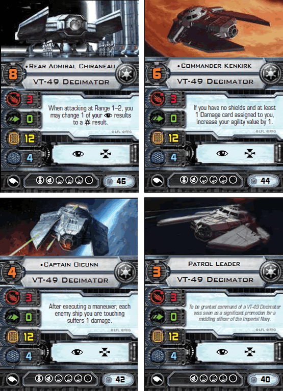 Star Wars: X-Wing Miniatures Game - VT-49 Decimator Expansion Pack cards