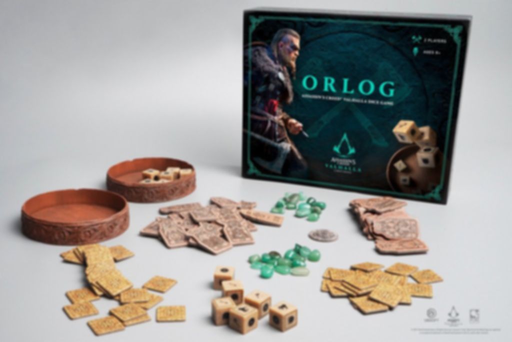 Assassin's Creed: Valhalla Orlog Dice Game components