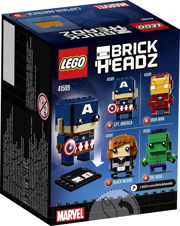 LEGO® BrickHeadz™ Capitán America parte posterior de la caja