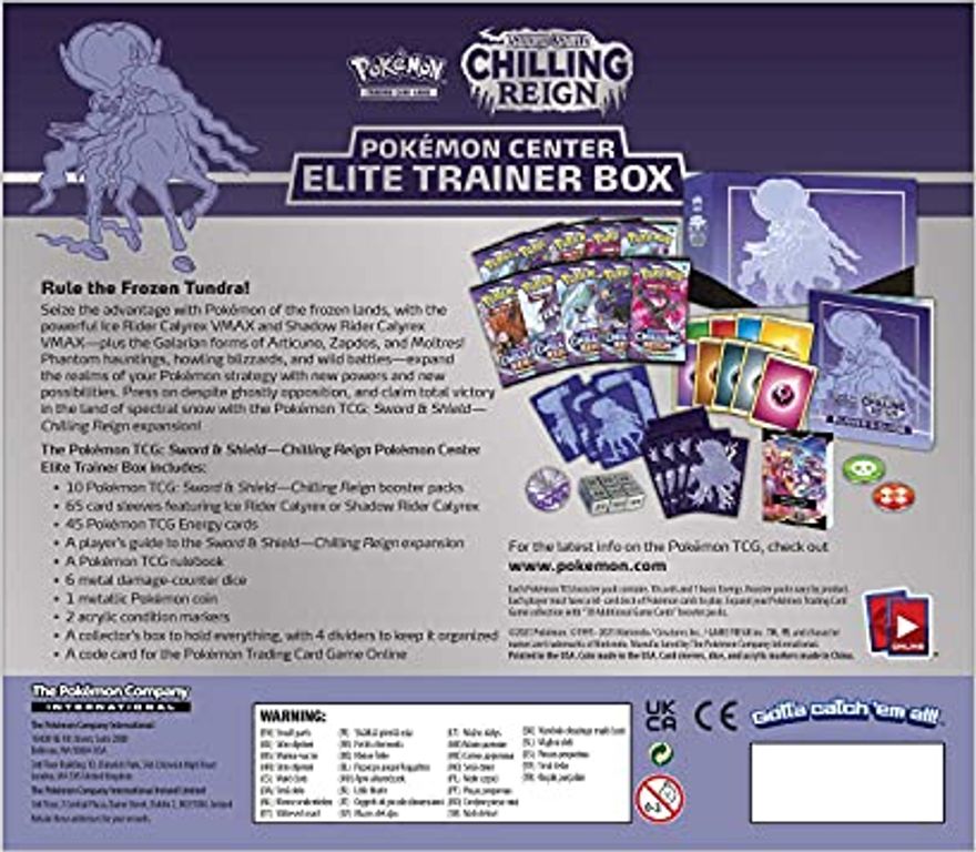 Pokémon TCG: Sword & Shield-Chilling Reign Elite Trainer Box (Shadow Rider Calyrex) parte posterior de la caja