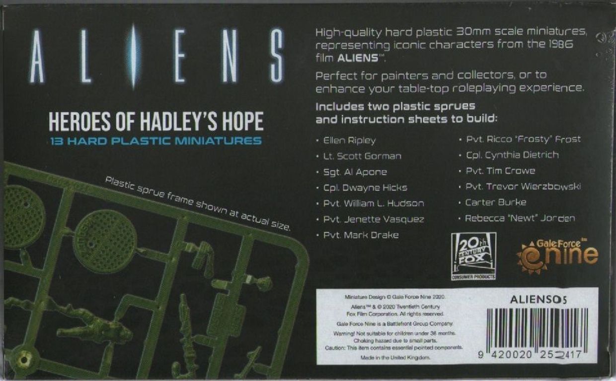 Aliens: Another Glorious Day in the Corps – Heroes of Hadley's Hope achterkant van de doos