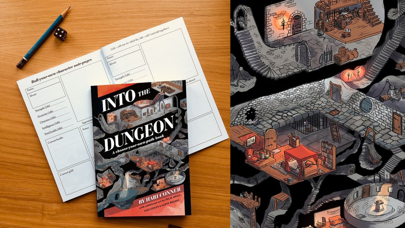 Into the Dungeon: A choose-your-own-path book components