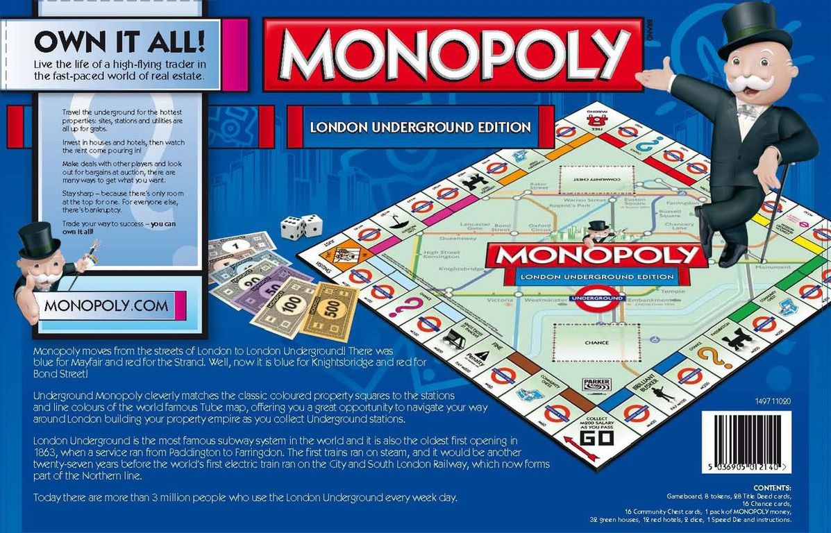 Monopoly: London Underground Edition achterkant van de doos