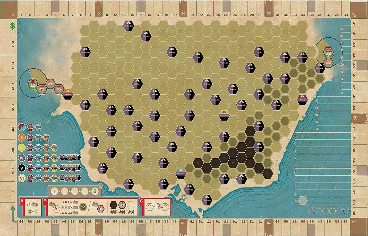 Ride the Rails: Australia & Canada game board