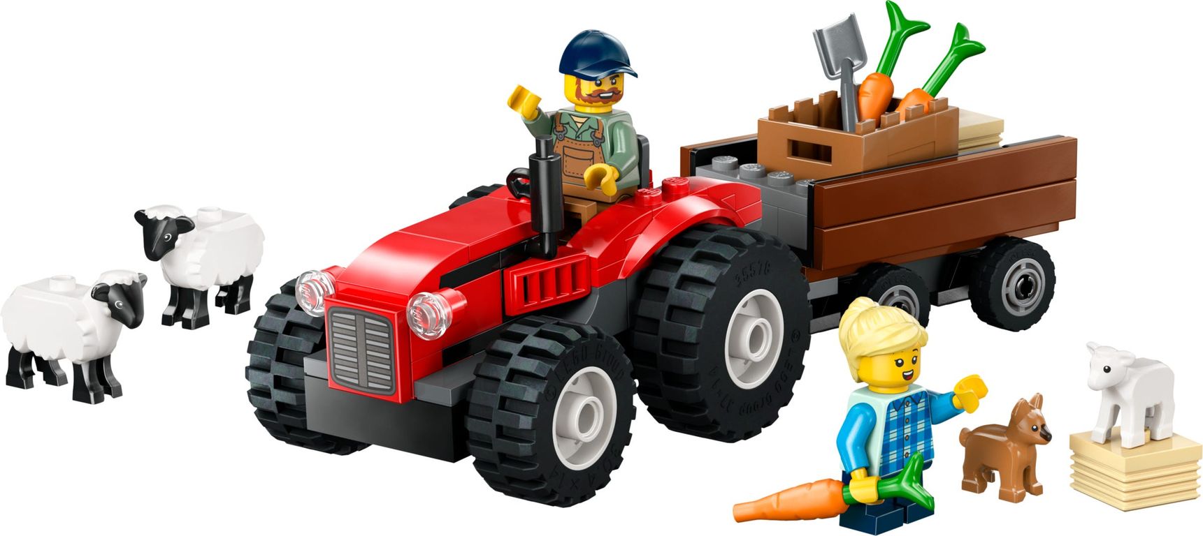 LEGO® City Red Farm Tractor with Trailer & Sheep components