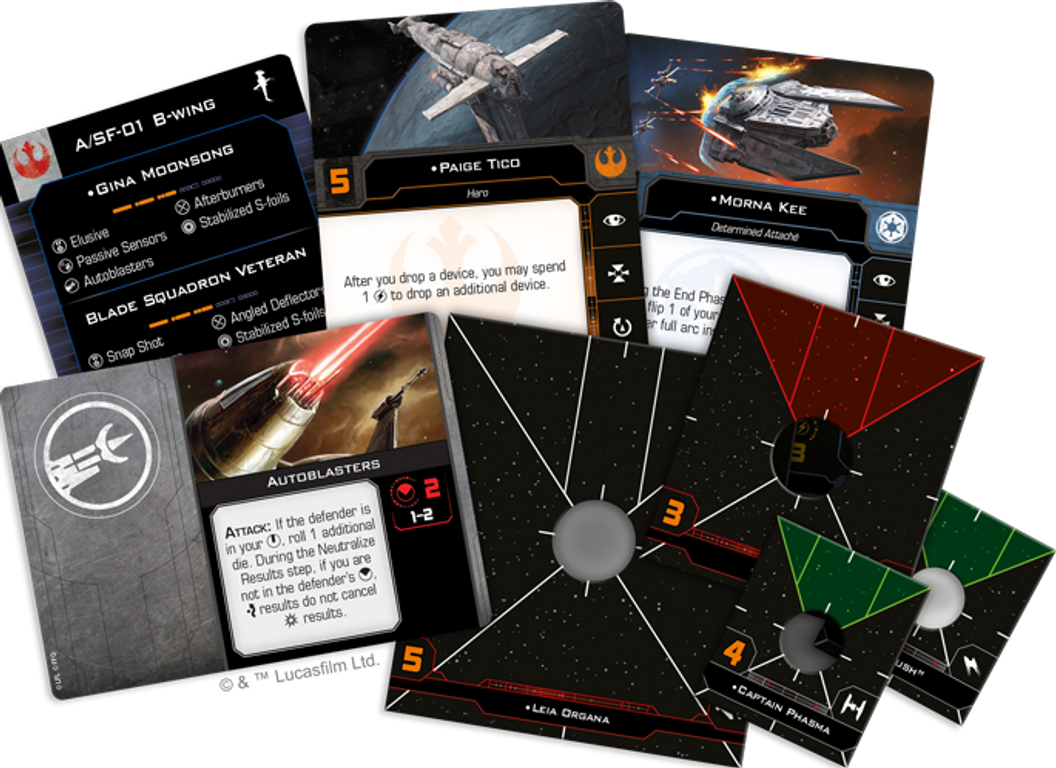 Star Wars: X-Wing (Second Edition) – Hotshots and Aces Reinforcements Pack componenti