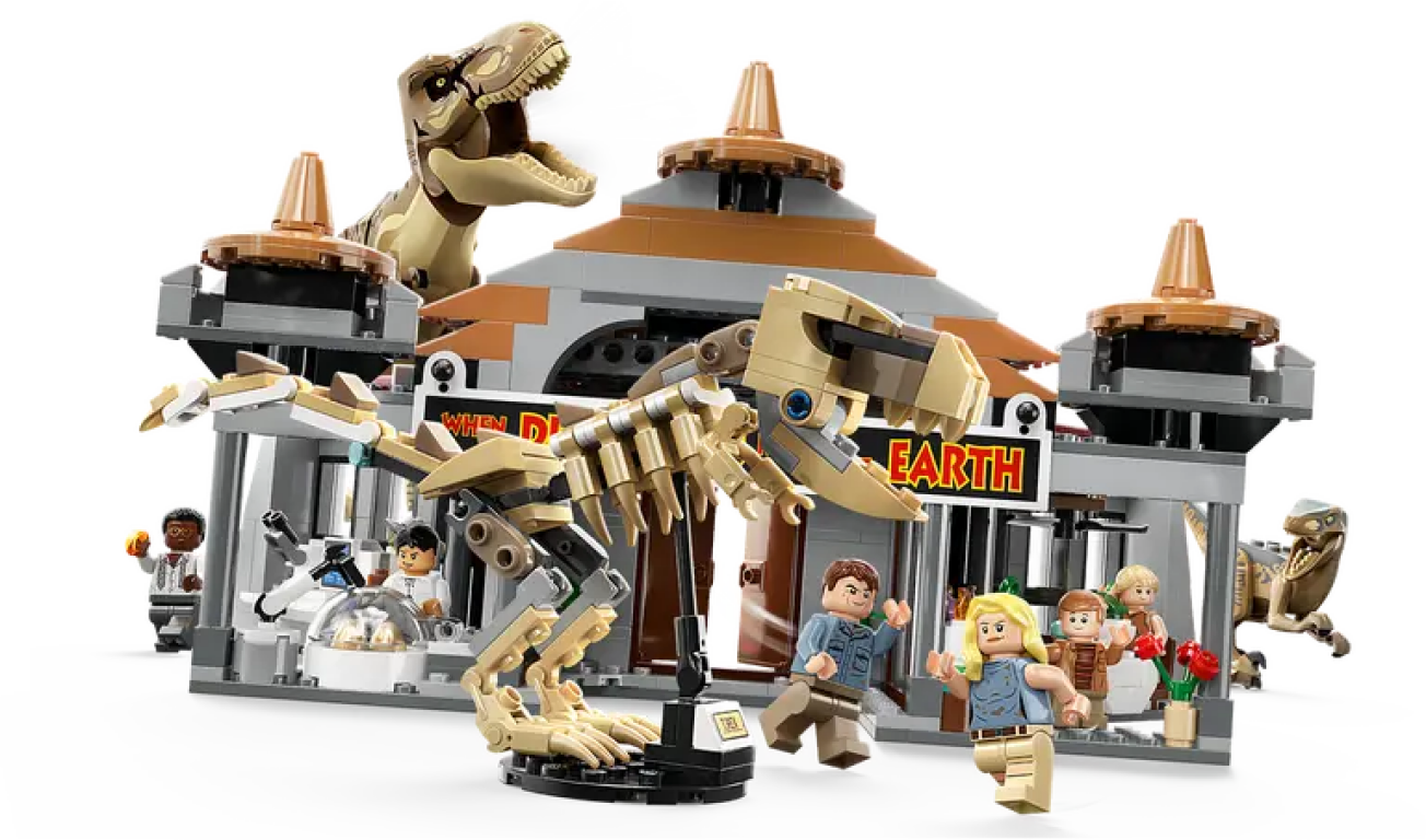 LEGO® Jurassic World Centro visitatori: l’attacco del T. rex e del Raptor componenti